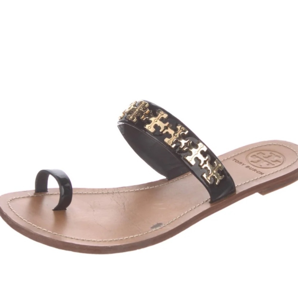 Rare Tory Burch miller sandals toe ring sandal logo sandal patent leather